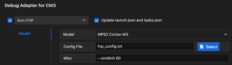 Arm-FVP Debug Adapter Settings