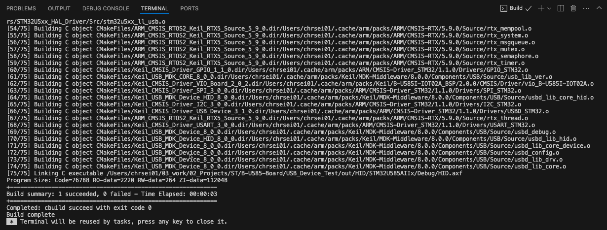 Build output in Terminal