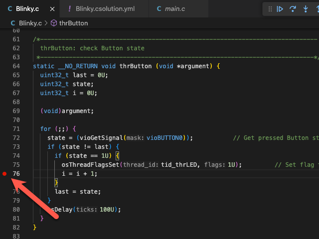 Breakpoint in the editor margin