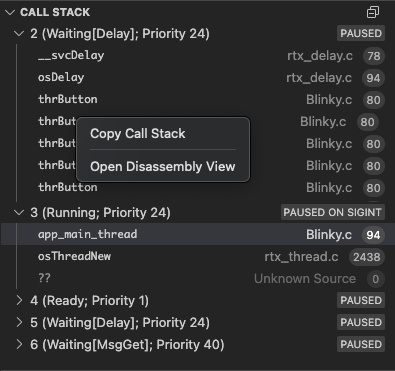 CALL STACK section