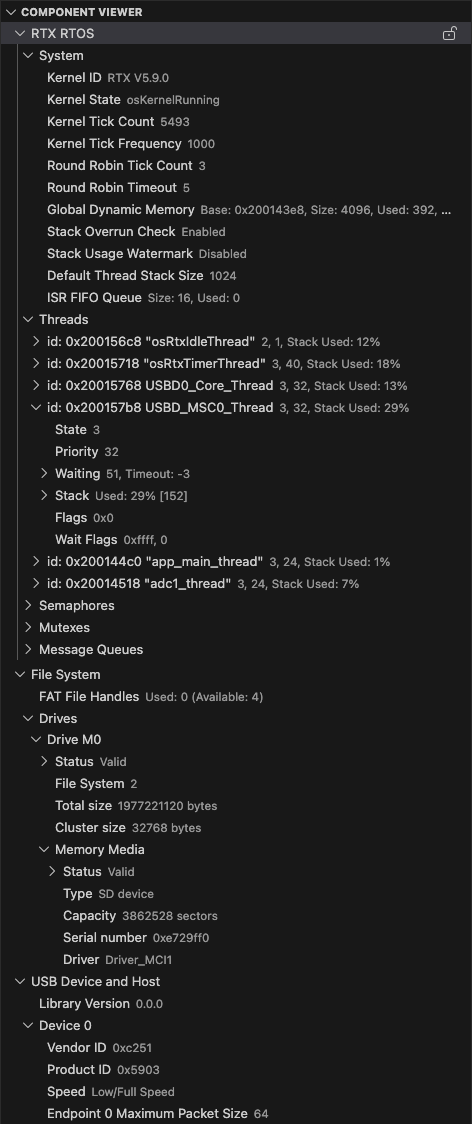 Showing software component properties in the COMPONENT VIEWER