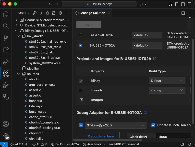 Zephyr projects in the CMSIS Solution extension