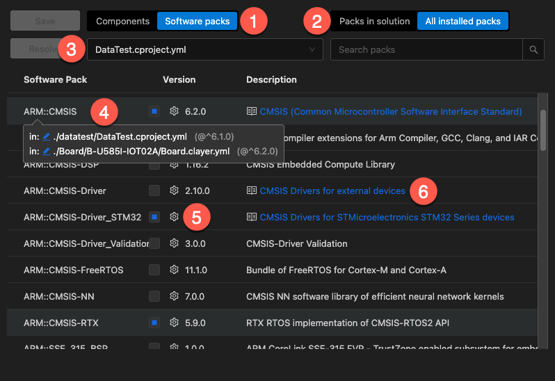 The 'Software Components - Software packs' view